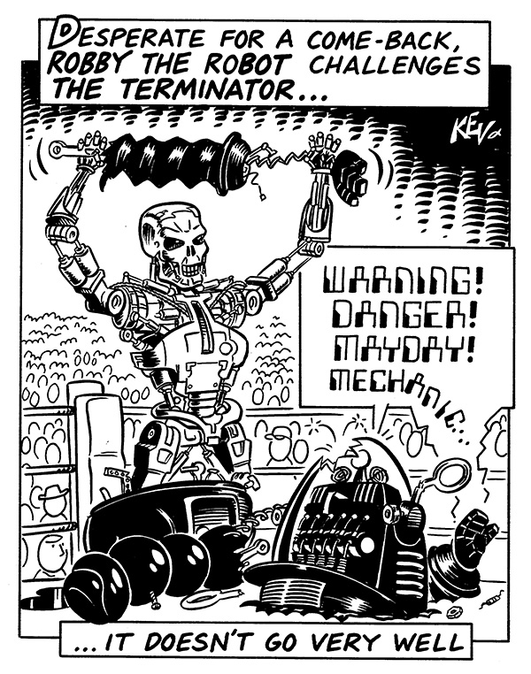 Cartoon: Robby the Robot vs. The Terminator